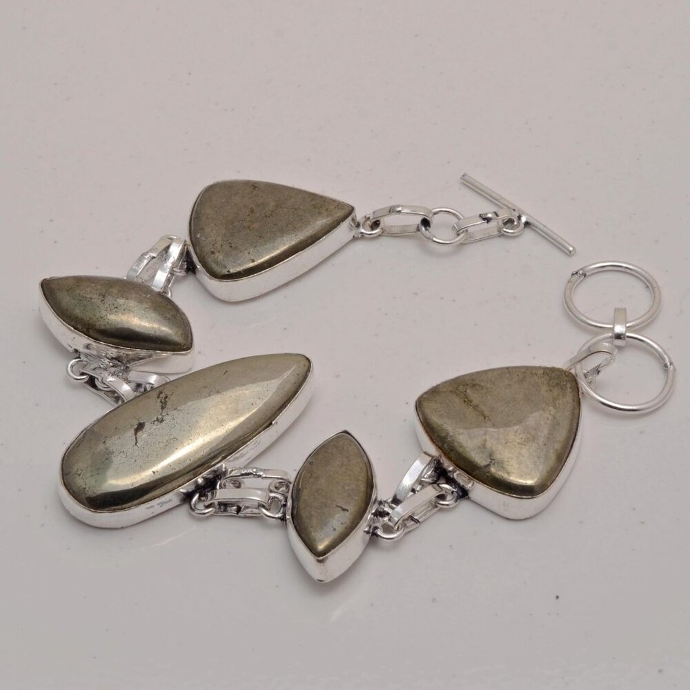 New - Pyrite In Magnetite 925 Silver Adjustable Bracelet
